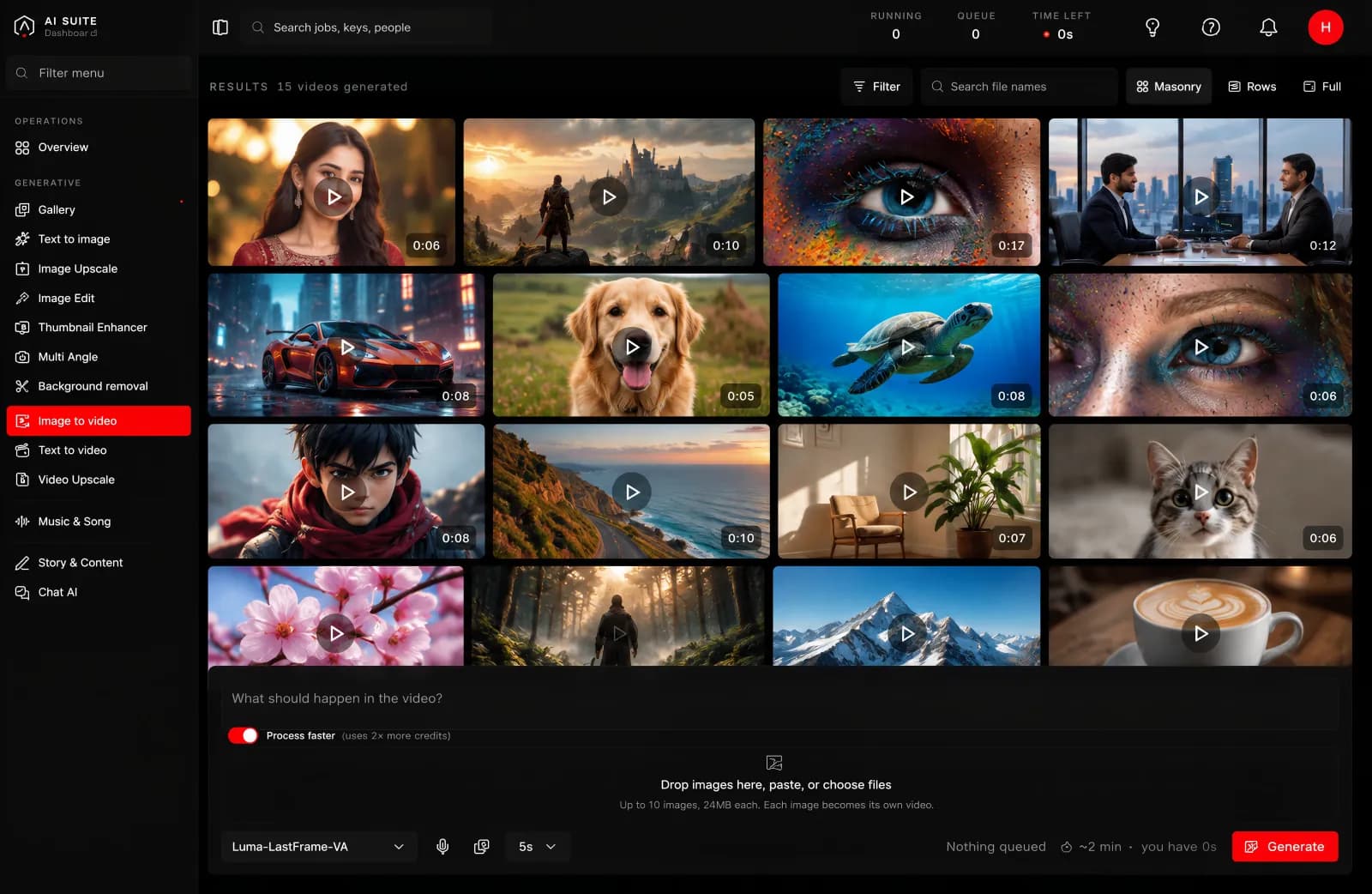 The image to video page in the console