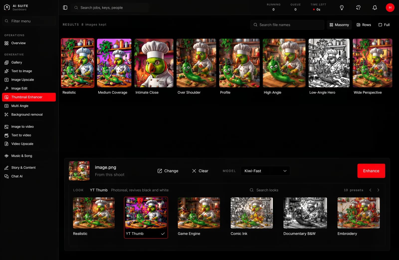 The thumbnail enhancer page in the console